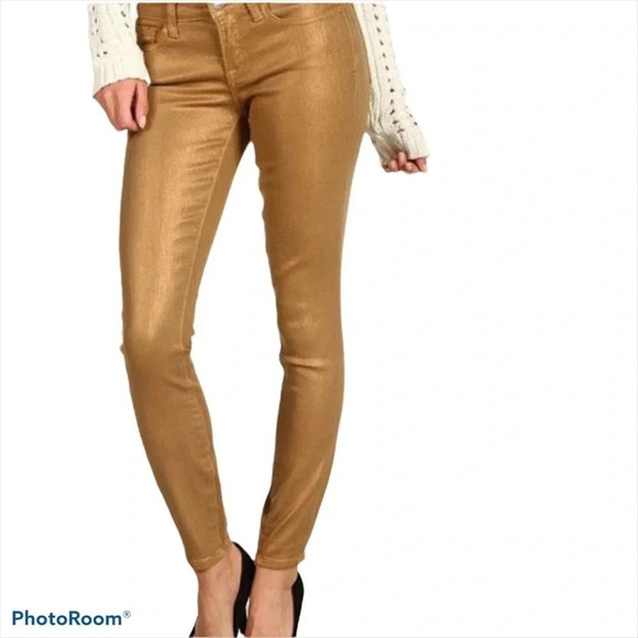 Lucky Braid Charlie Skinny Metallic  Gold jeans Sz 0 - Picture 3 of 14